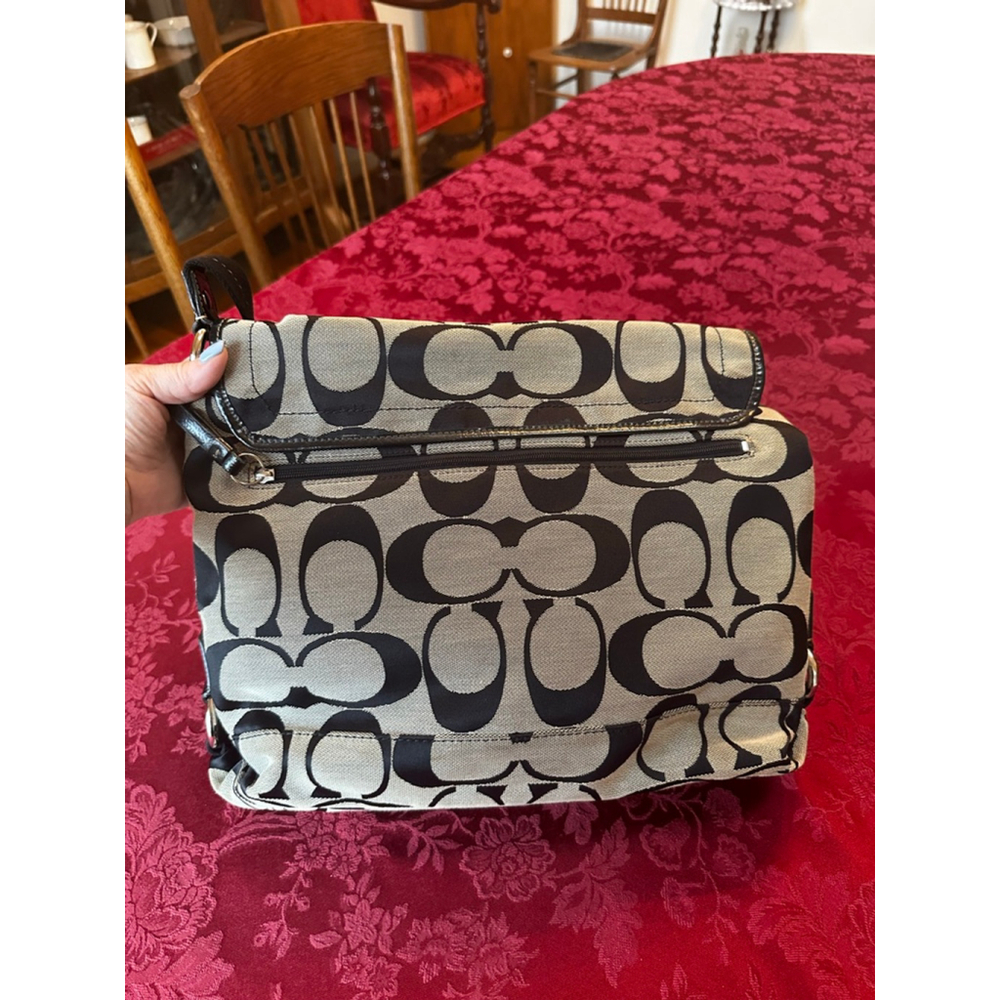 Coach Black & Beige Leather & Sig Canvas Messenger Shoulder / Crossbody Bag - Picture 8 of 16